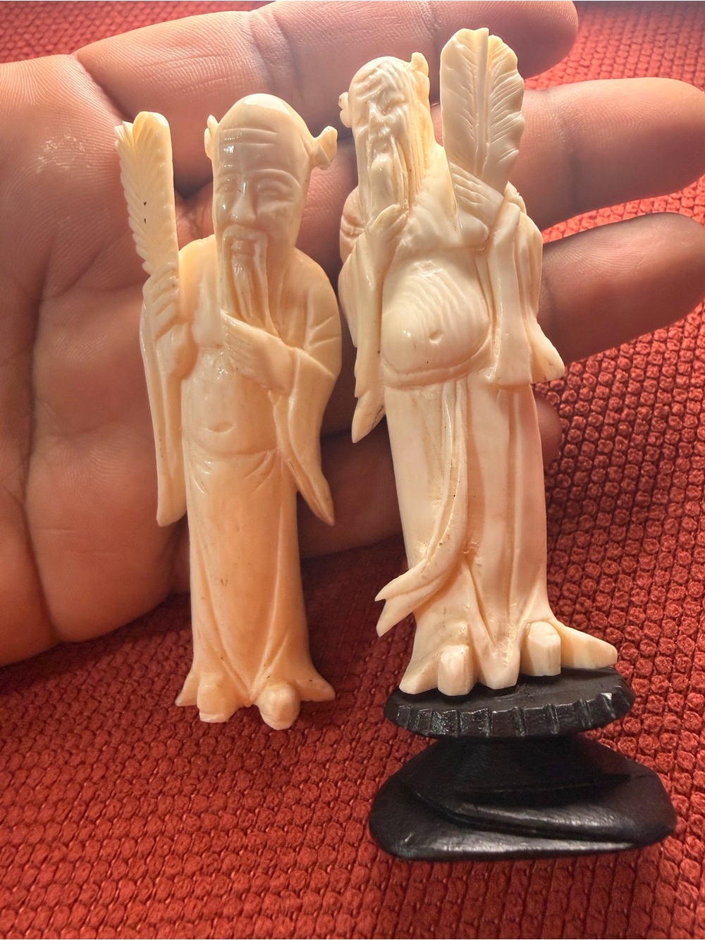 Hand-Carved Cream Resin Asian Figurine Pair - Decorative Home Accent